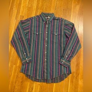 Vintage Wrangler X-Long Tails Mens MultiStripe Cowboy Cut Thick Cotton Shirt USA